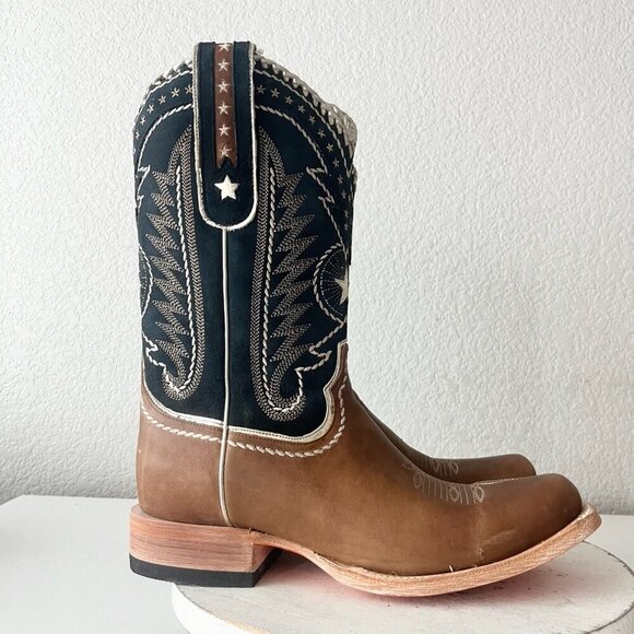 Lane RODEO HOUSTON Mens Cowboy Boots Size 10.5 Brown Leather Western Blunt Toe - Picture 2 of 12